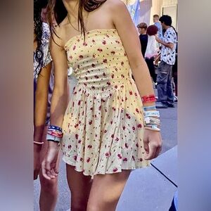 Garage Yellow & Pink Floral Smocked Sundress